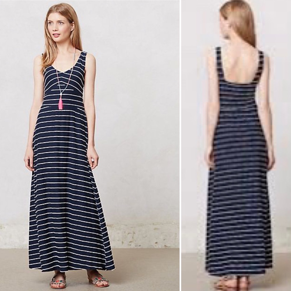 Anthropologie Puella Scalloped Stripe Maxi Dress